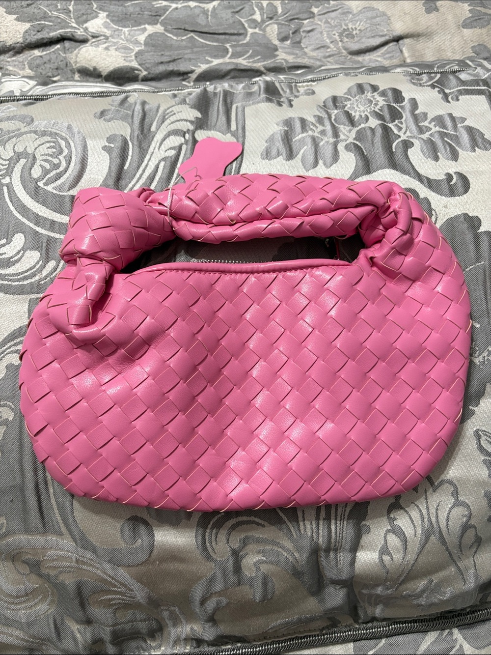 Pink Woven Knot-Handle Women’s Handbag